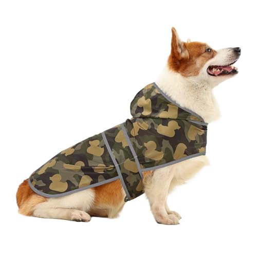 Happiere Dog Raincoat for Medium Dogs Waterproof Hooded Rain Jacket with Reflective Strips Leash Hole & Poncho Adjustable Fit (CamoDuck,L)