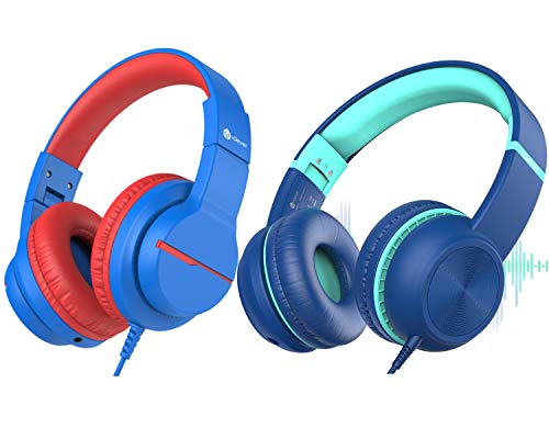 iClever HS19 & HS17 Kids Headphones with Microphone for School, Volume Limiter 85/94dB, Headphones for Kids with Shareport, Foldable Wired Headphones for iPad/Fire Tablet/Travel
