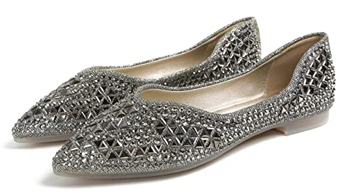 Stunner Women's Pointed Toe Flats Fashion Shiny Rhinestone Flats Comfortable Wedding Party Office Flat Shoes2