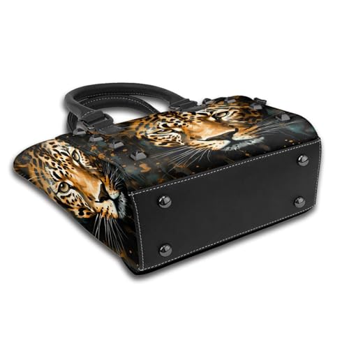 Leather Shoulder Bag for Women, Leopard Animal Studded Purse Wildlife Cheetah Crossbody Handbags Punk Hobo Bag with Adjustable Strap4