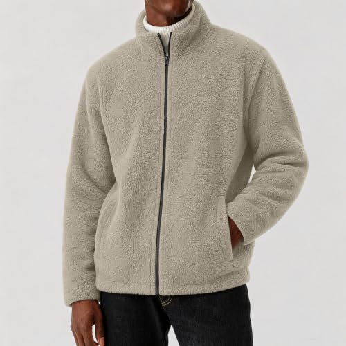 Ssuyeuri Mens Sherpa Fleece Jacket Stand Collar Zip Up Warm Winter Coats - image 2