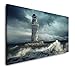 Paul Sinus Art Leuchtturm im Meer 120x 60cm Panorama Leinwand Bild XXL Format Wandbilder Wohnzimmer Wohnung Deko Kunstdrucke
