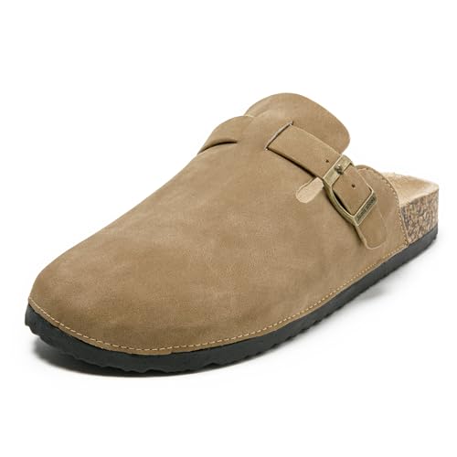 JOMIX Zuecos Hombre con Hebilla Elegante Zapatillas Casa Calzado con Suela de Corcho Ligero, Flexible y Cómodo (Caqui, 42)