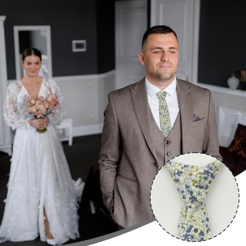 Image of Luckyvestir Ties for Men, Sage Green Cotton Floral Tie 2.76 inch Flower Printed Men's Neckties for Wedding /Groomsmen /Suit /Party