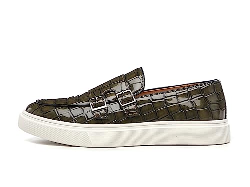 Santimon Men's Double Monk Strap Loafers Croc Patent Leather Formal Casual Chunky Dress Shoes3