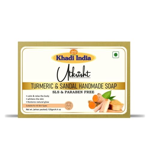 Image of Khadi Turmeric & Sandalwood Bathing Soap Bar 125g | Natural & Herbal | Glowing & Brightening Skin | For Even Skin Tone & Breakouts | All Skin Types | For Men & Women