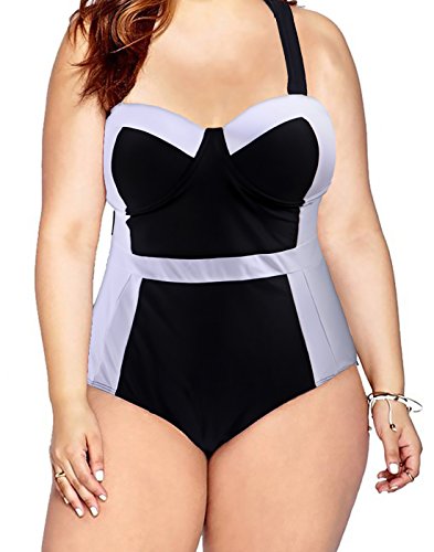HDE Women's Underwire Plus Size Swimsuit Halter Top One Piece Pin Up Monokini