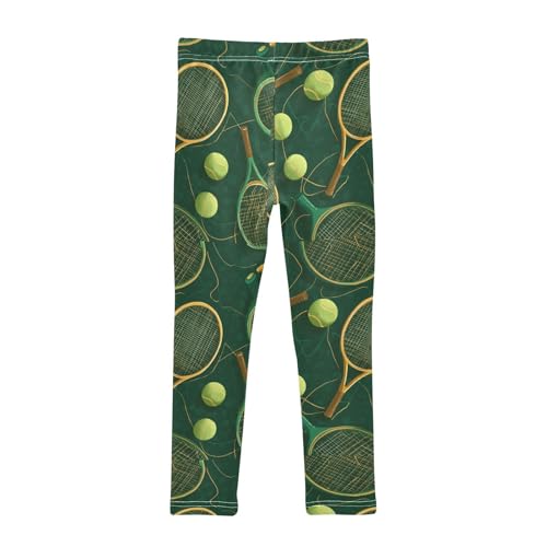 Gold Tennis Racket Green Tennis Ball Girls Leggings Kids Yoga Pants Dance Active Tights 4T2