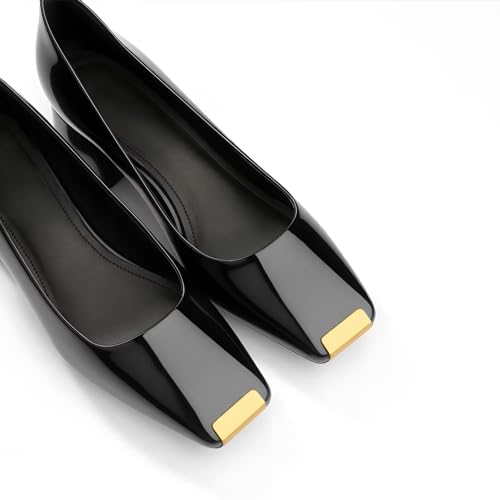 Husmeu Womens Patent Leather Pumps Chunky Heels Metallic Square Toe Casual Work Dressy Pumps3