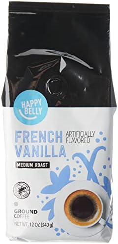 Amazon Brand - Happy Belly French Vanilla Flavored Ground Coffee, Medium Roast, 12 ounce (Pack of 1)