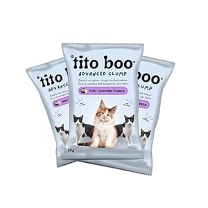 Tito Boo Advanced Cat Litter – 18Kg Bentonite Clumping Litter with Lavender and Lemon Fragrance – Low Dust Formula for Clean and Fresh Smelling Home