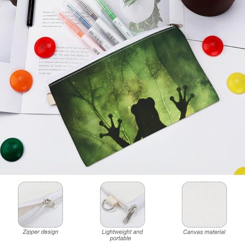 Frogs Shadow On The Leaf Fashion Coin Purse Change Makeup Bag Canvas Pencil Pouch Travel3