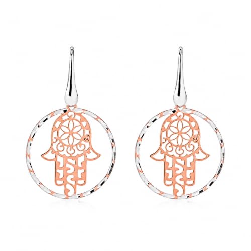Boucles d'oreilles main de Fatma pendentif argent or rose femme