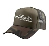 Cute WNC Asheville Mountains NC Blue Ridge North Carolina Trucker Hat with Adjustable Mesh Back, Camo Green