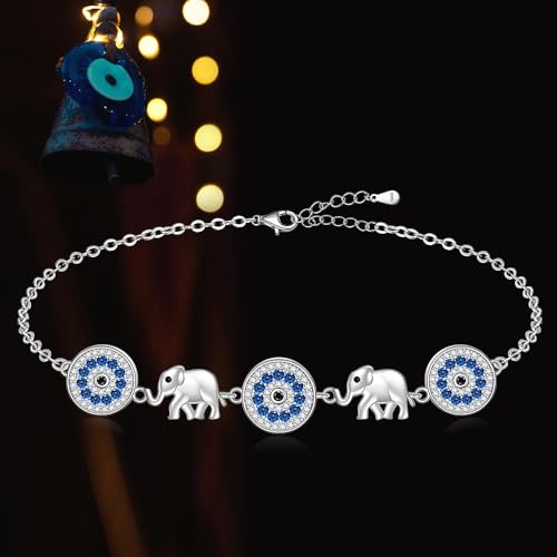 Evil Eye Bracelet Elephant Bracelet for Women Sterling Silver 925 Turkish Greek Big Blue Evil Eye Elephant Jewelry for Friendship4