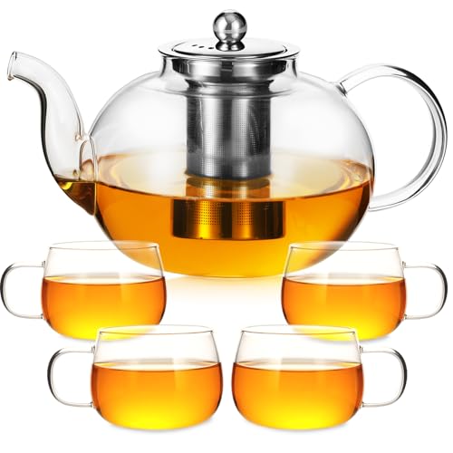 GURUDAR 50OZ/1500ML Glass Teapot Set with 4 Teacups & Removable