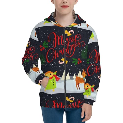 Merry Christmas Elk Kids Pullover Hoodies Boys Zip Up Sweatshirts Girls Athletic Clothes with Pocket3