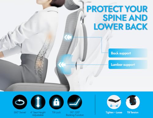 Image of Ergonomic Office Chair: Mesh Desk Chair Comfy with Headrest& Lumbar Support