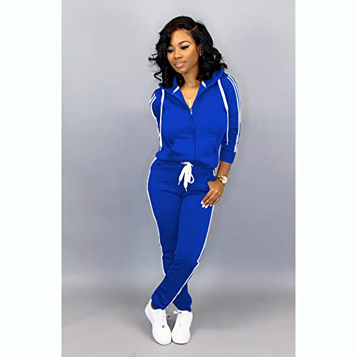 Topsrani Womens Two Piece Outfits Casual Sweatsuits Solid Tracksuit Jogging Sweat Suits Matching Jogger Hoodie Pants Set Workout Zip Light Blue M #TOP3