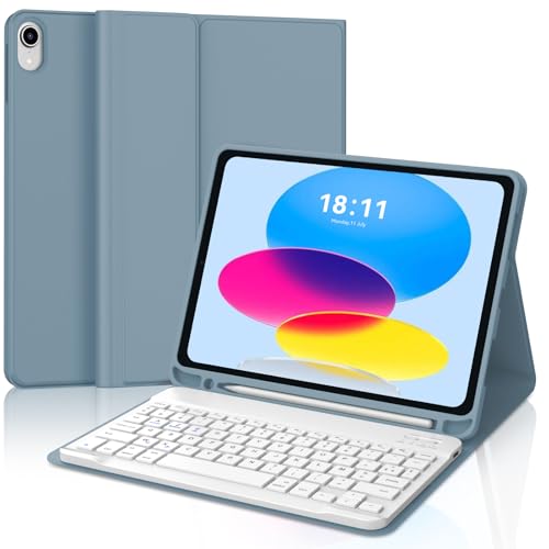 JADEMALL Coque Clavier iPad A16 11 EME Generation 2025/10 EME Generation 10.9" 2022, AZERTY Français Clavier Bluetooth Magnétique Détachable avec Fente pour Stylo pour iPad 11/10 ème Génération, Bleu