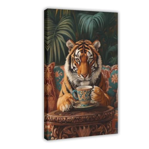 Poster tigre buvant du thé : réveillez un mur triste de chambre ou bureau