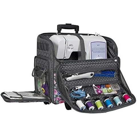 Everything Mary Sewing Machine Trolley Bag on Wheels, Quilted Pink Floral - Sewing Machine Storage Case for Brother, Singer, Bernina, and Most Machines - EVM10130-8 Cover