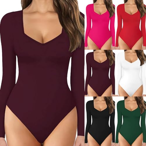 Body de manga larga para mujer, cuello redondo, elástico, para mujer, sexy, ropa de dormir, mameluco, blusa, top, camiseta de manga larga, O Verde, M