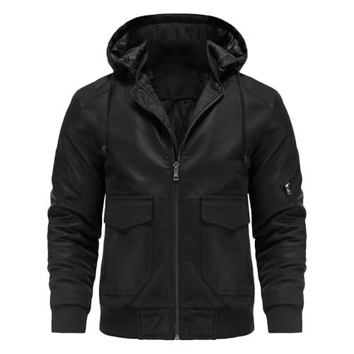 Manteau épais homme similicuir coupe ajustée contre le froid noir