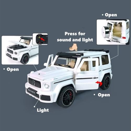 Image of PLUSPOINT G-Wagon Car Friction Powered Toys Realistic with Lights and Sound for Kids with Doors Opeanable Smooth Push and Go 1:32 Scale Pretend Play Toy Car Great Gift for Children Boys