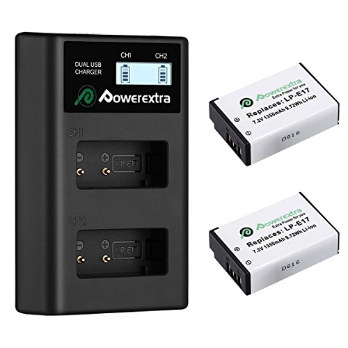 Powerextra 2 Batterie de Rechange pour Canon LP-E17 1350mAH et Chargeur à 2 Batteries avec LCD USB pour Canon EOS Rebel T6i Rebel T6i Rebel T7i 750D 760D 8000D Kiss X8i 800D 77D 200D EOS SL2 M3M5M6