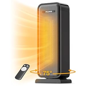 PELONIS Space Heater Indoor With 75 Oscillation & Remote, 16 Inch Portable With Thermostat & 12H Timer, Electric Room With Eco, Ceramic Desk for Bedroom Home Office, 1500W