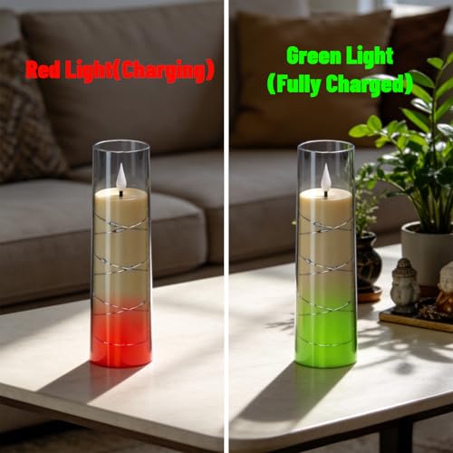 Image of Rechargeable Flameless Flickering Candles String Lights Battery Operated with Remote and Timer Plastic Glass 3D Wick LED Pillar Candle Dinner Christmas Holiday Decor(2.3 inchD x 5 inch, 6 inch, 7 inch, 8 inchH)