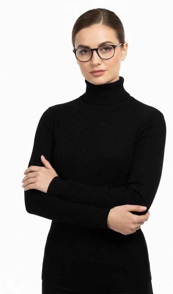 Black Turtleneck Ribbed Knit Sweater, Premium Cotton Blend, Long Sleeve, Regular Fit, Medium Stretch-image-49