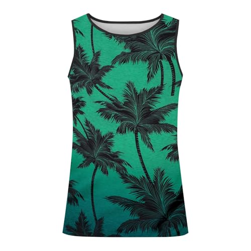 YOSUWOAI Camiseta de tirantes para hombre, sin mangas, para vacaciones, Hawaii, playa, con palmera, gráfico, holgada, cómoda, para verano, para verano, músculos, gimnasio, camiseta de tirantes