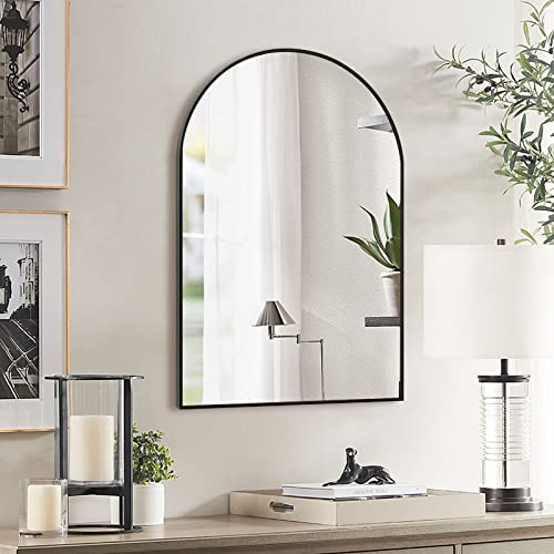 Image of LFT HUIMEI2Y Arched Wall Mirror, 24 inchx36 inchArched Wall Mounted Mirror with Aluminum Alloy Frame and Arch Top Rounded Corner for Bathroom, Bedroom, Living Room, Entryway, Black