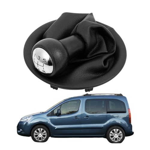 TXBZQKJ Pommeau De Levier De Vitesse Soufflet pour Citroen Berlingo Multispace 2008-2018, 5 Vitesses Voiture Couvercle Anti-PoussièRe en Cuir Noir du Cadre...