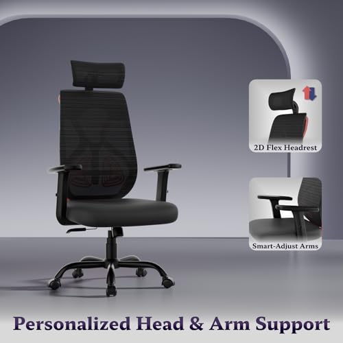 Image of Titan Ergonomic Office Chair for Home & Office | Adjustable Armrests | 120 Recline | Lumbar Support | Thick Cushioned Seat | Heavy-Duty Base | 3 Years Warranty (Black Red)