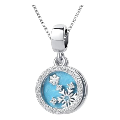NanMuc Snowflake Charm Necklace Blue Enamel Whtie Cubic Zirconia Pendant for Winter Gift for Christmas Birthday Cover
