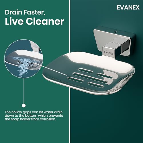 Image of EVANEX Soap Dish for Bathroom | 304 Grade Stainless Steel Soap Dish Tray | Wall Mounted Soap Holder with Drainage Slots | Corrosion Free Modern Design (Aquarius)