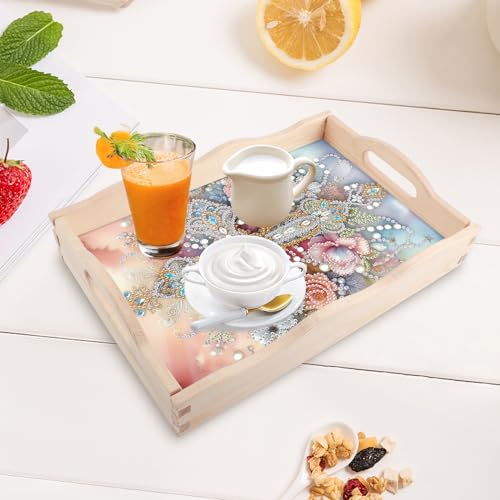 Image of AiYuanzsh DIY 5D Flowers Cross Diamond Art Trays for Adults | Diamond Painting Tray Kits, Diamond Art Kits for Adults, Wooden Trays for Crafts, Living Room Home Organizer