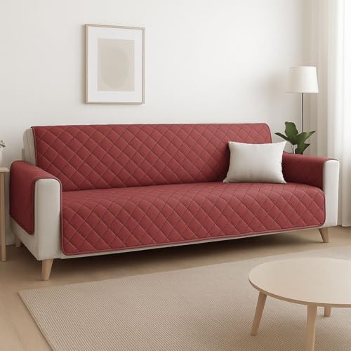 Protector de Sofá Reversible e Impermeable en Funda Antimanchas y Antideslizante – Resistente a Mascotas y Arañazos – Fácil de Poner y Lavar (ROJO/BEIGE, 4 PLAZAS)