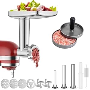 Stainless Steel Meat Grinder for KitchenAid Mixer, Meat Grinder, Sausage Stuffer, Burger Press, As Kitchen Aid Meat Grinder Attachment for Kitchenaid Stand Mixer, Dishwasher Safe Stainless Steel Meat Grinder for KitchenAid Mixer Meat Grinder Sausage Stuffer Burger Press As Kitchen Aid Meat Grinder Attachment for Kitchenaid Stand Mixer Dishwasher Safe