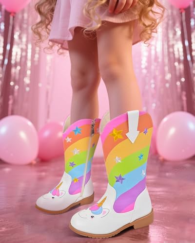 Toddler Girls Cowboy Boots Unicorn Cowgirl Boots for Girls Zipper Mid Calf Kids Western Boots for Costume Party Birthday Dance2