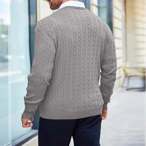 Mens Crewneck Knit Sweater Slim Fit Lightweight Casual Twist Patterned Cable Knitted Pullover2
