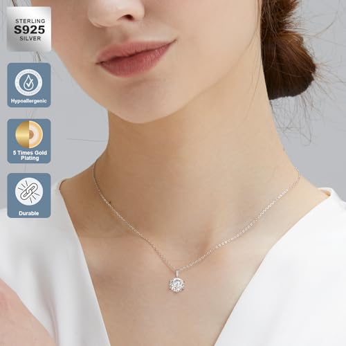 KRKC Moissanite Pendant Solitaire Necklace for Women, 0.5CT/1CT/2CT/3CT/4CT Lab Created Diamond Pendant, 6-Prong, VVS1 Clarity D Color, Adjustable S925 Sterling Silver Chain, 14K White Gold Plated, Anniversary Romantic Gift for Her, Birthday Gifts for Wife Girlfriend Mom Daughter, Mother's Day Valentines Christmas Gift2