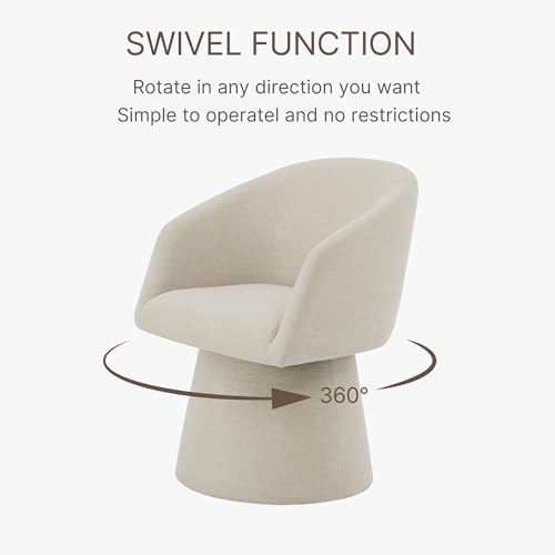 Image of KISLOT Swivel Dining Chairs Set of 1, Upholstered Mid Century Modern Deskchair with Barrel Back, Linen Fabric Kitchen Chairs for Dining Room, Bedroom, Dressing Room, Linen
