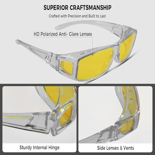 Image of Night Driving Glasses for Men Women Fit Over Sunglasses Anti Glare Polarized HD Night Vision Glasses