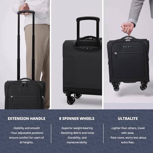 Image of VERAGE Carry On Underseat Luggage with USB Port, Underseater Rolling Spinner Luggage,14.5 inches Softside Suitcase Airline Approved, Navy, Upgrade-14-Inch Plus Underseat