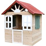 dobar® Kinder-Spielhaus aus Holz mit Fenster und Türen - Spielhaus Outdoor Bausatz mit einfachem Aufbau - Kinderhaus für Garten - Rot - 115 x 102 x 125 cm