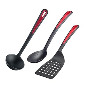 Westmark Küchenhelfer-Set, 3tlg., Je 1x Pfannenwender, Brat- u. Gemüselöffel + Suppenkelle, Kunststoff, Gallant, Schwarz/Rot, 295622E6